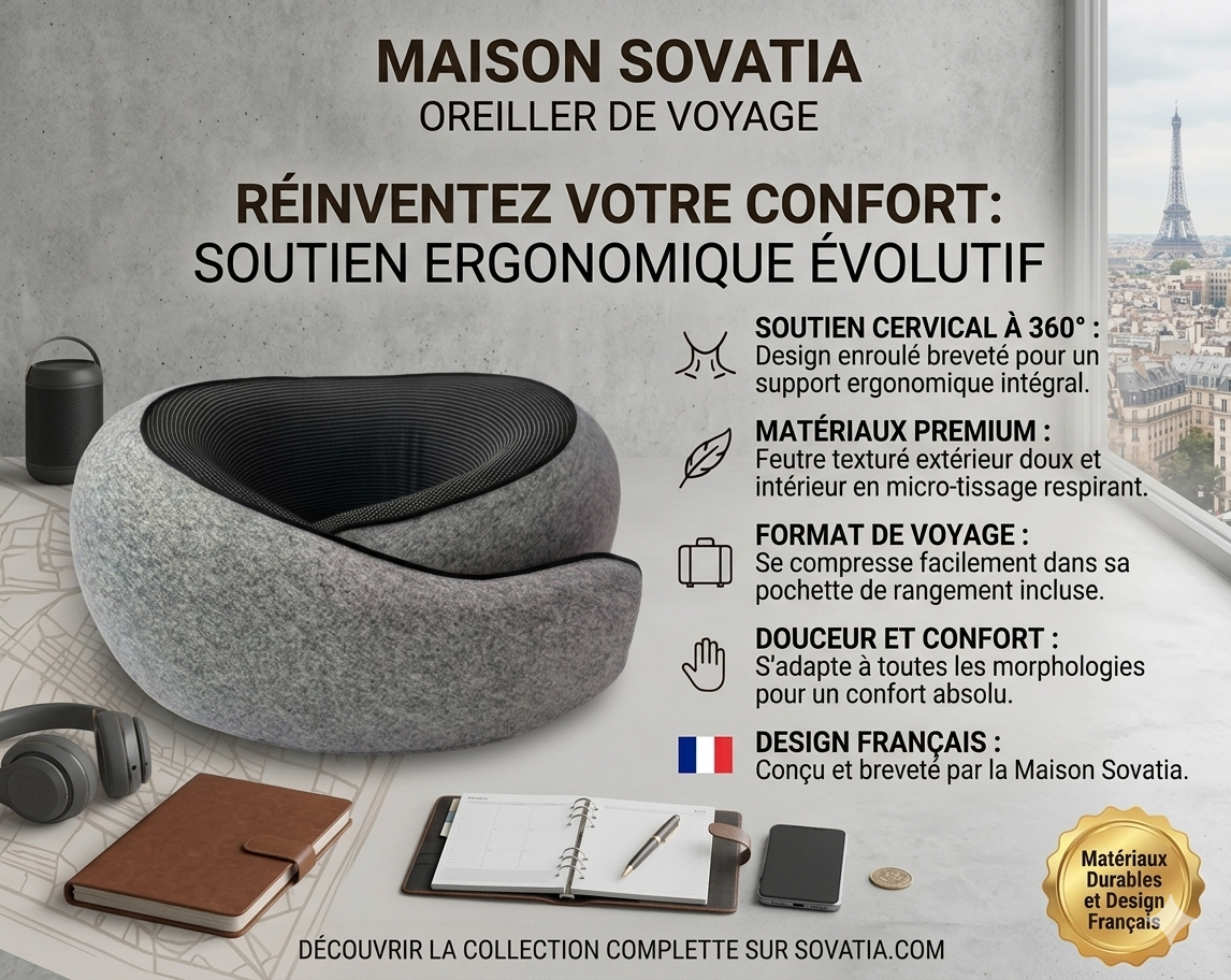 Oreiller ergonomique de voyage - Soutien cervical 360°