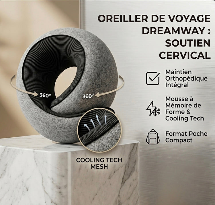 Oreiller ergonomique de voyage - Soutien cervical 360°